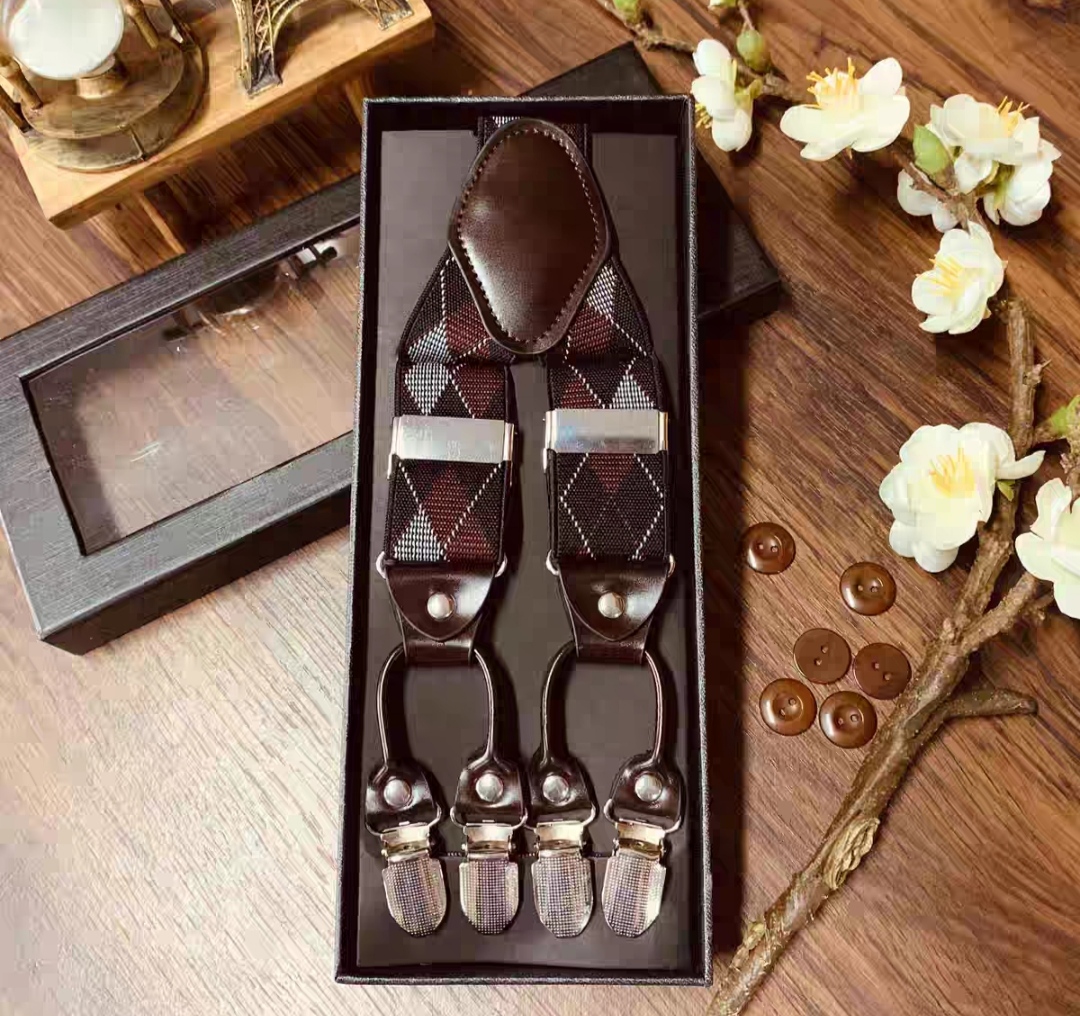 สายรัดกางเกงเอี๊ยม มาตรฐาน 6จุด หูคู่ หนังแท้ คลิบสเตนเลส กว้าง 3.5cm แบบ Y หลากสี ลายดำ พื้นดำ พื้นเทา