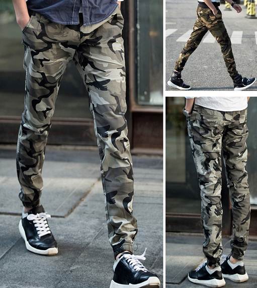เล็ก+ กางเกงทหารขาจั๊ม ลายพราง เอวจั๊ม รูด สีเทา เขียว size 32-35