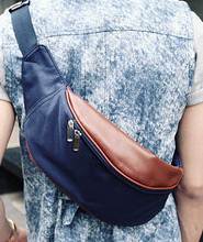 กระเป๋าสะพายข้าง คาดเอว แบบกันน้ำ หนังน้ำตาล สี น้ำเงิน