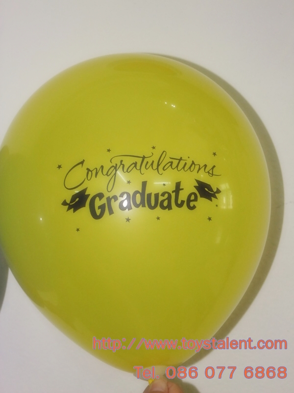 ลูกโป่งกลมพิมพ์ลาย Congrats รับปริญญา คละสี คละแบบ ไซส์ 12 นิ้ว แพ็คละ 10 ใบ (Round Balloons 12" - Congrats Printing latex balloons)