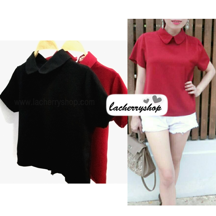 เสื้อแฟชั่น เสื้อทำงาน ผ้าฮานาโกะ สีดำ คอปกเก๋ๆ สินค้าคุณภาพ ราคาไม่แพง