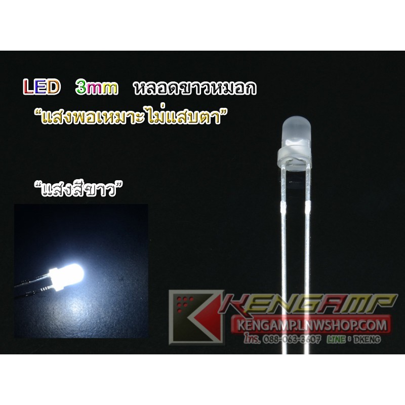 (ประมาณ100หลอด) [LED] LED 3mm หลอดขาวขุ่น รุ่นขายาว สีขาว แดง น้ำเงิน ส้ม เขียว