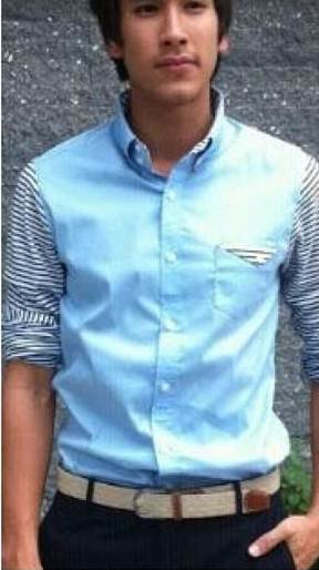 หมดแล้วหมดเลย!!เสื้อเชิ้ตแขนยาว ทรงฟิต แฟชั่น ลูกฟูก กระเป๋าสามเหลี่ยม สีกากี น้ำเงิน ฟ้า No.36