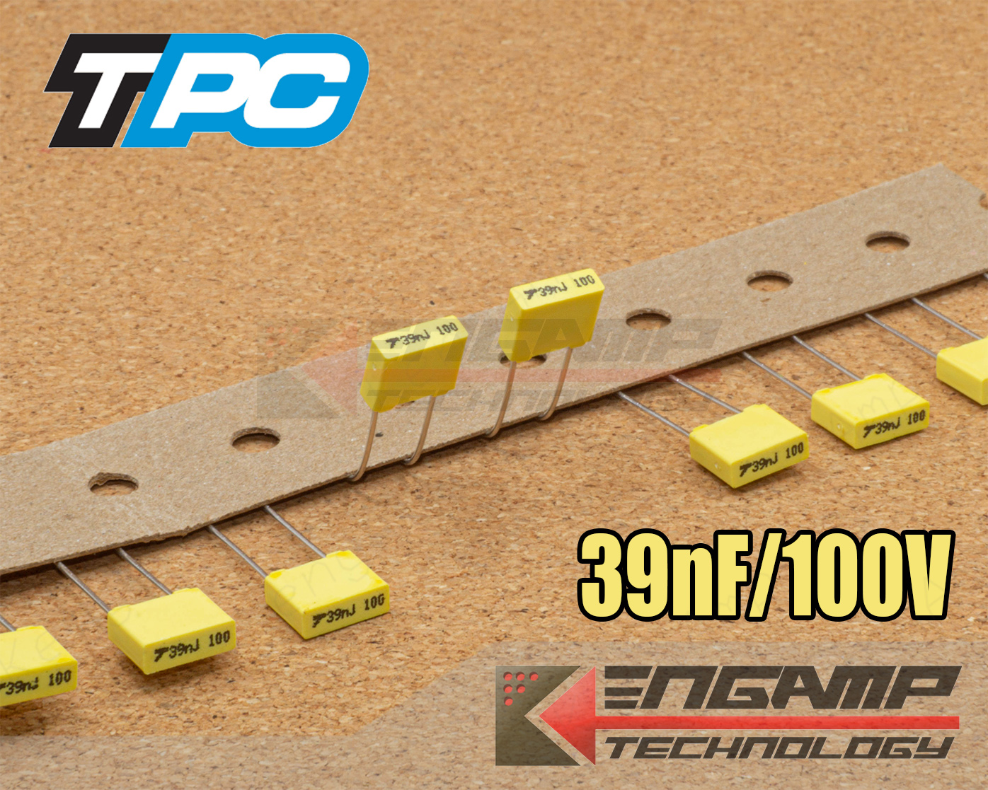 (10ตัว) [F-CAP] 39nF/100V 39nJ100V TPC 5% 2.4x7.2 H6.5mm P=5mm