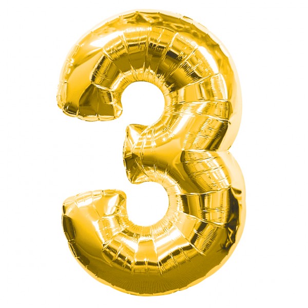 ลูกโป่งฟอยล์รูปตัวเลข 3 สีทองไซส์เล็ก 14 นิ้ว - Number 3 Shape Foil Balloon Size 14" Gold Color