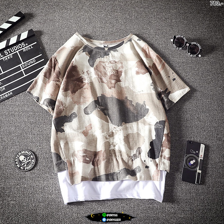 เสื้อยืดลาย CAMO ลุคเซอร์ๆ สีอ่อน