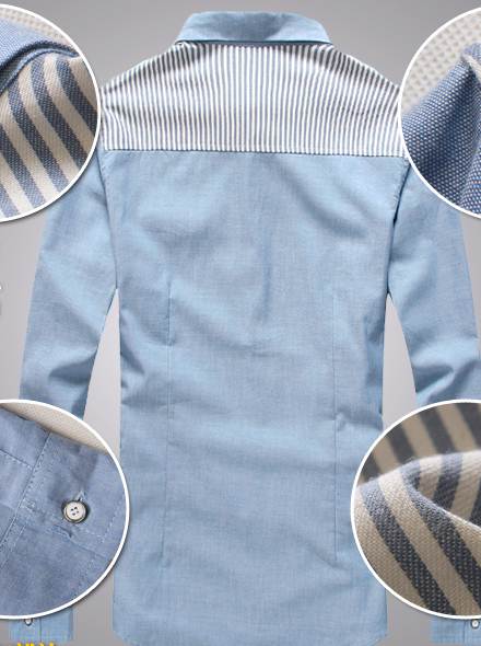 เล็กพิเศษ++เสื้อเชิ้ตแขนยาว เสื้อคอปกเล็ก ทรงฟิต แฟชั่น ลายทางทูโทน JL No.36