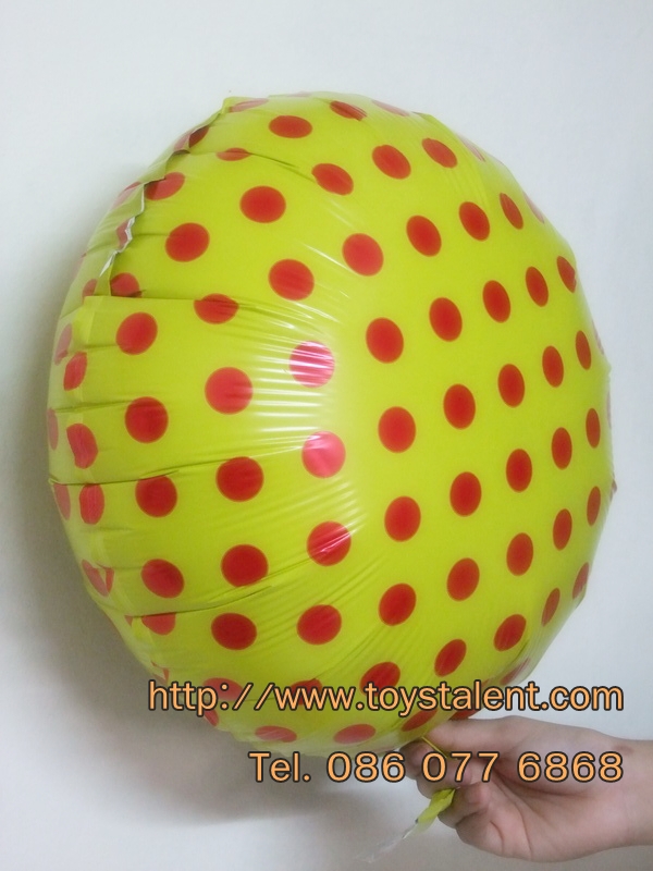 ลูกโป่งฟลอย์ทรงกลม Polk Dot จุดเล็กสีเหลืองจุดแดง ไซส์ 18 นิ้ว - Round Shape Balloon Small Polka Dot Yellow 18" / Item No. TL-G034