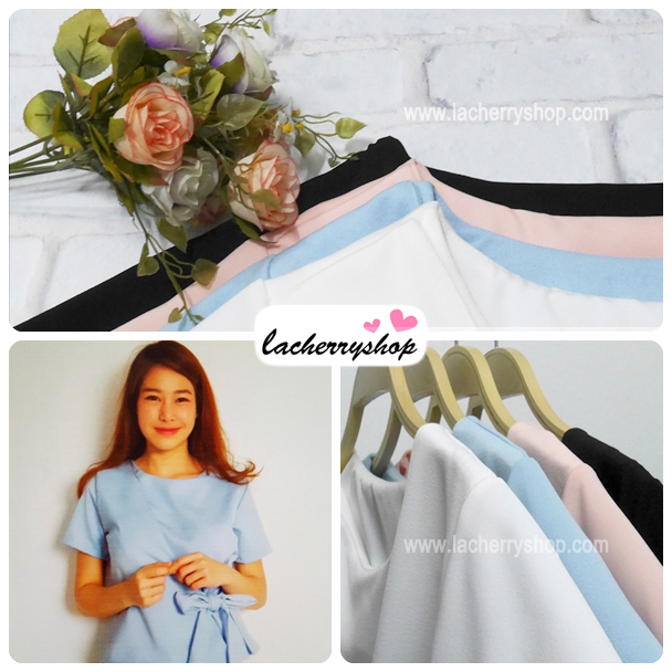 เสื้อผ้าแฟชั่น เสื้อทำงาน สีขาว เอวมัดโบว์เก๋ๆ ผ้าฮานาโกะเนื้อดี แบบสวยน่ารักๆ ใส่ได้ทุกโอกาส คุณภาพดี ราคาไม่แพง