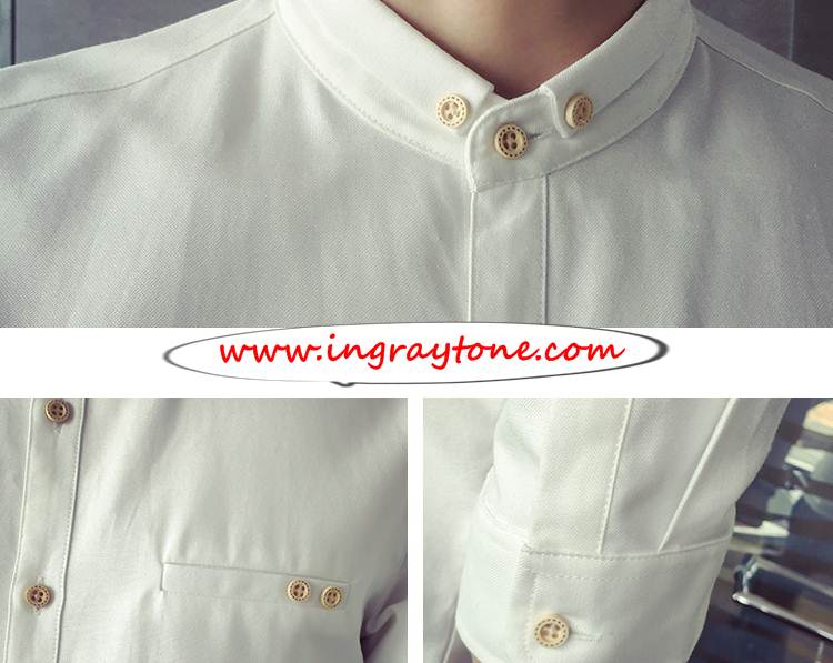 เสื้อเชิ้ตคอจีน แขนสั้นข้อศอก สามส่วน คลิบแต่งกระดุมกระเป๋า ขาว No.37