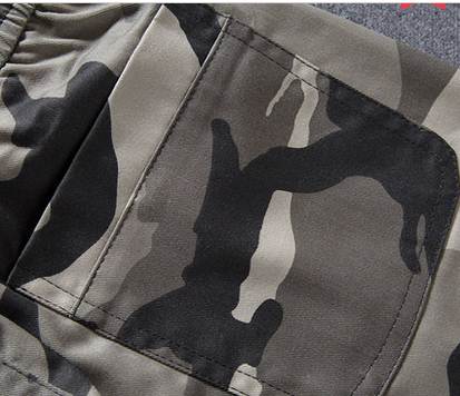 เล็ก+ กางเกงทหารขาจั๊ม ลายพราง เอวจั๊ม รูด สีเทา เขียว size 32-35