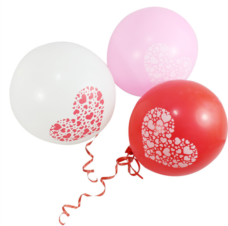 ลูกโป่งกลมนำเข้า พื้นขาว พิมพ์ลายหัวใจแดง ไซส์ 12 นิ้ว แพ็คละ 10 ใบ ( Heart Printing Balloon - White/Red Color )