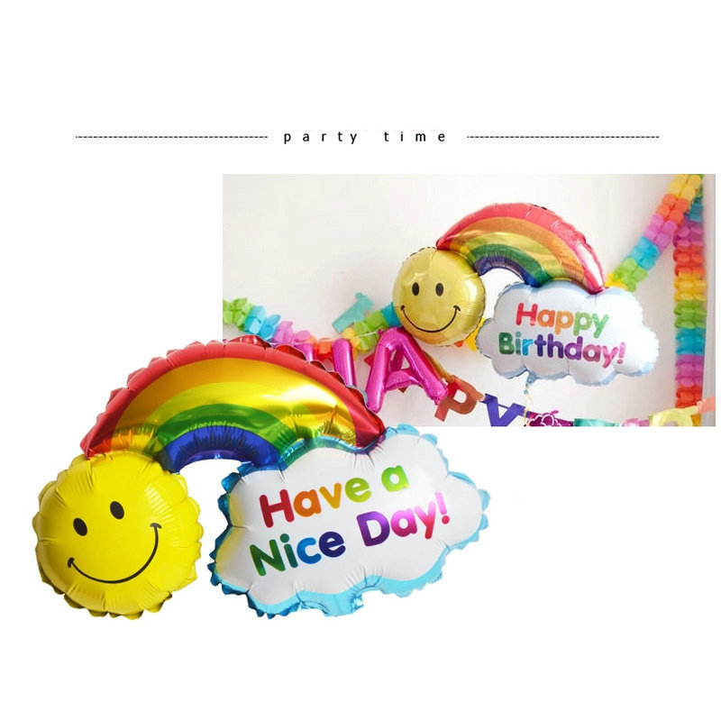 ลูกโป่งฟลอย์ HBD หน้ายิ้มกับสายรุ้ง ไซส์กลาง- Foil Balloon HBD Smiley with Rainbow Shape Medium Size / Item No.TL-D054