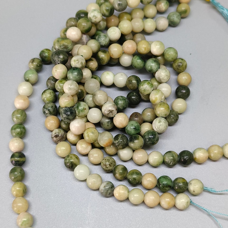 หินมอสอาเกต(Moss Agate) "หินแห่งความอุดมสมบูรณ์" 8 มิล (50เม็ด/เส้น) 200฿