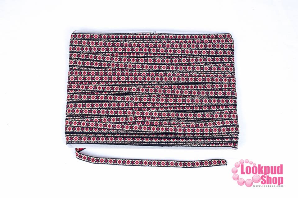 ผ้าแถบลายชนเผ่า สีน้ำตาล กว้าง 1 ซม (1หลา/90ซ.ม)