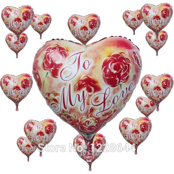 ลูกโป่งฟลอย์รูปหัวใจ พิมพ์ลาย To My Love ดอกกุหลาบ ไซส์ 18 นิ้ว - Heart Shape Printing To My Love Roses Foil Balloon / Item No. TL-E034