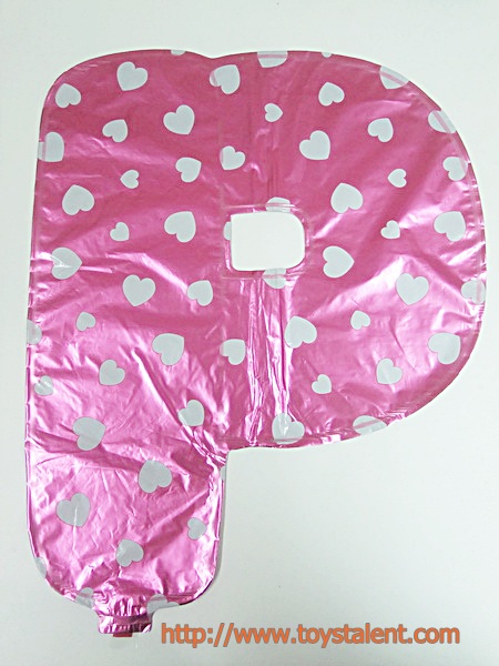 ลูกโป่งฟอยล์รูปตัวอักษร P สีชมพูพิมพ์ลายหัวใจ ไซส์เล็ก 14 นิ้ว - P Letter Shape Foil Balloon Size 14" Pink color printing Heart