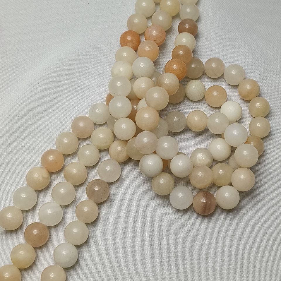 หินมูนสโตนสามสี - หินพลังจันทรา ชัยชนะ ความรัก อ่อนโยน ยาว 37 ซม. 12 มิล (34 เม็ด)