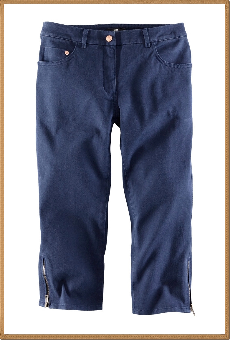 H&M - กางเกงสีน้ำเงินเข้ม ขาสามส่วน มีซิปที่ปลายขา