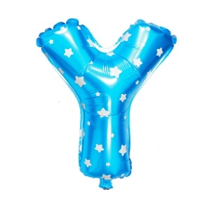 ลูกโป่งฟอยล์รูปตัวอักษร Y สีฟ้าพิมพ์ลายดาว ไซส์เล็ก 14 นิ้ว - Y Letter Shape Foil Balloon Size 14" Blue color printing Star