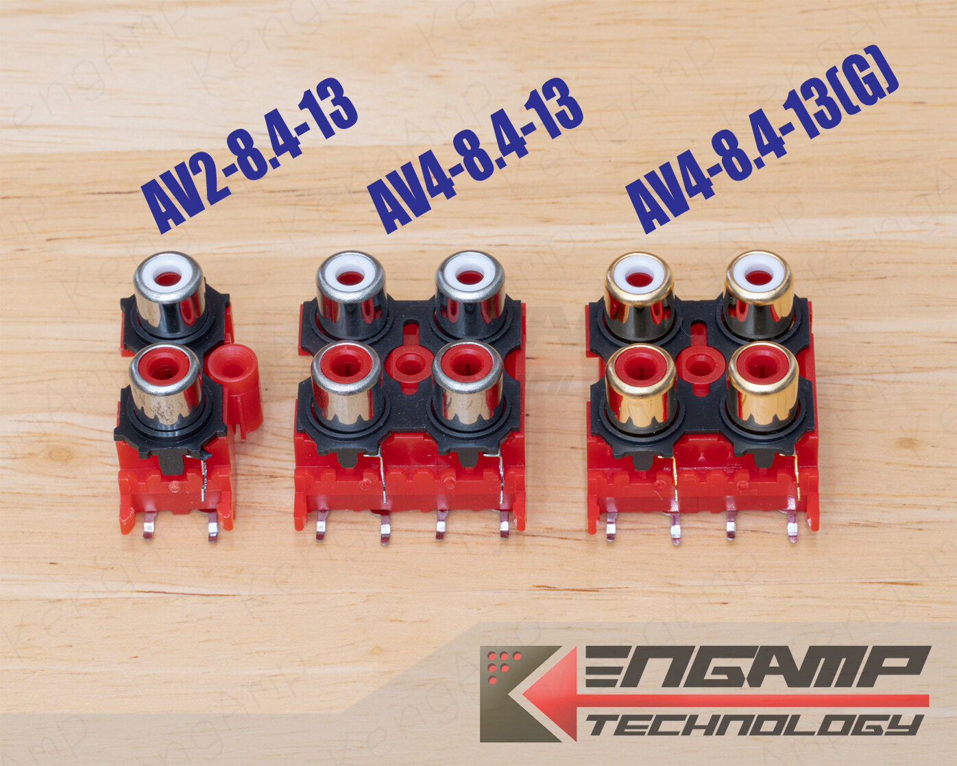 (มีตัวเลือก) [PJ] AV2-8.4-13 AV4-8.4-13 RCA 2P ยึดแท่นขาลงปริ้นท์ สีแดง มีเพลทกราวด์