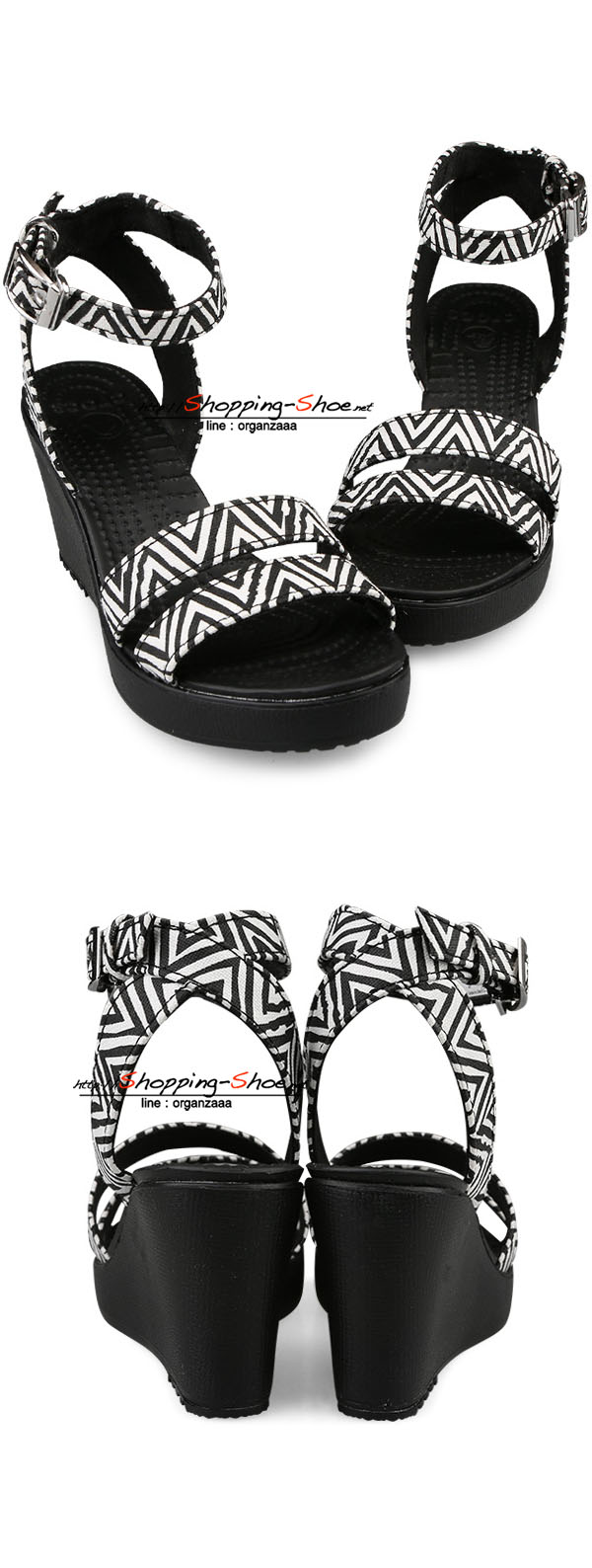 Crocs Women’s Leigh Graphic Wedge - Black ของแท้ Outlet ไทยและอเมริกา