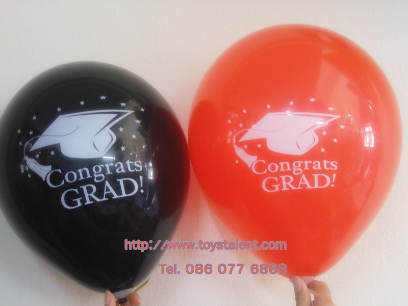ลูกโป่งกลมพิมพ์ลาย Congrats รับปริญญา คละสี คละแบบ ไซส์ 12 นิ้ว แพ็คละ 10 ใบ (Round Balloons 12" - Congrats Printing latex balloons)
