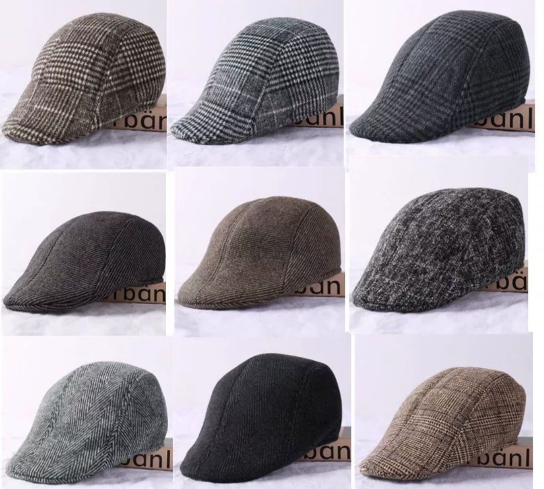 หมวกวินเทจ อังกฤษ หมวกแก๊ป ไหมพรม ยืด สีลายดำ เทา น้ำตาล สีสก้อต ดำ เทา น้ำตาล) ฟรีไซส์ 54-58ซม