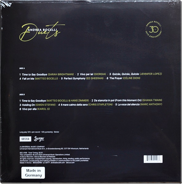 Andrea bocelli - Duets The HighLights 1Lp New