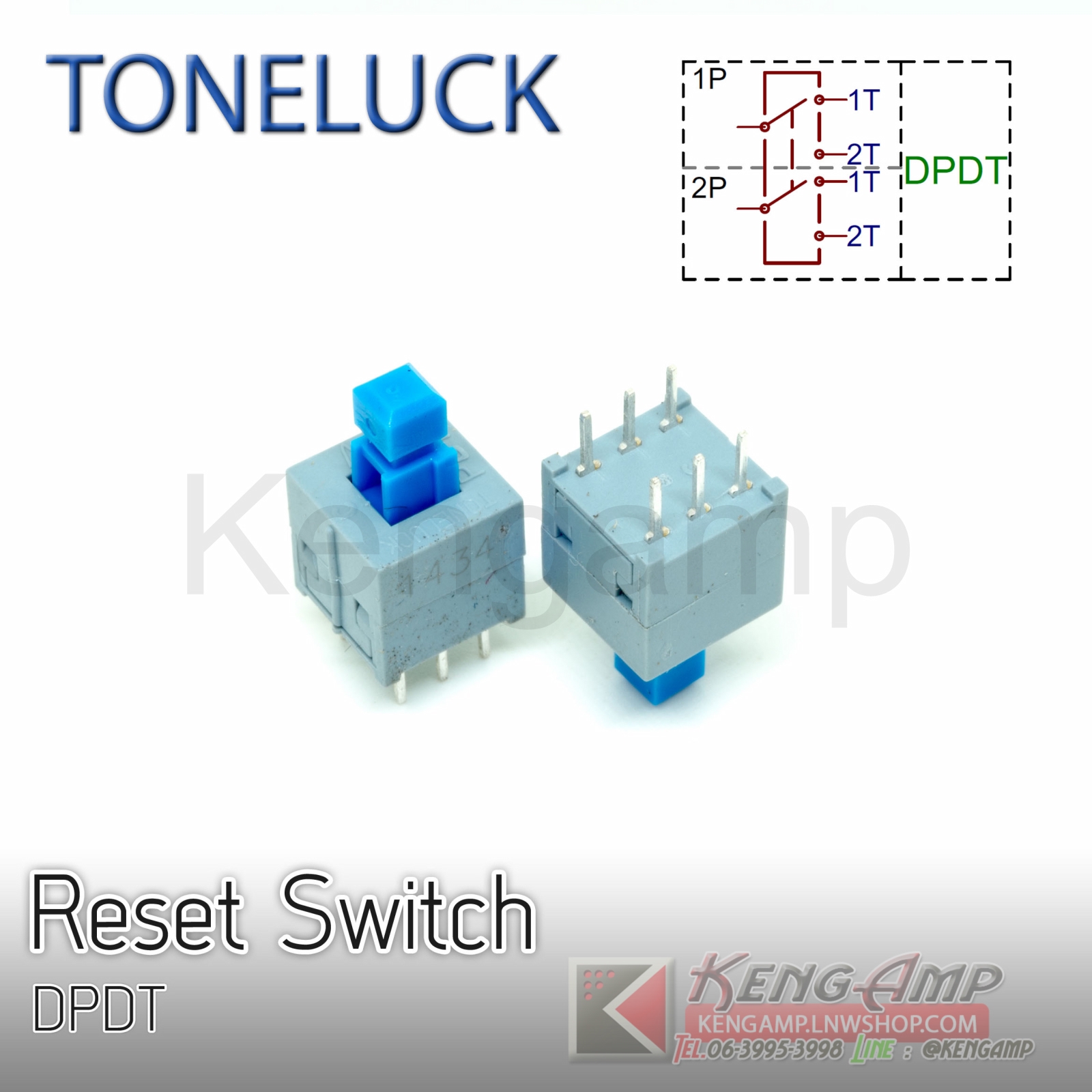 (1ตัว) [SW] MicroSwitch DPDT (Reset กดติด-ปล่อยดับ) TONELUCK ขนาด 8.5x8.5 หัว 3.3x3.3mm