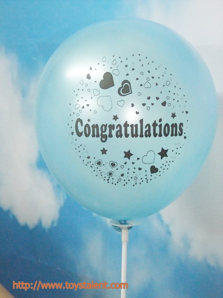 ลูกโป่งกลมพิมพ์ลาย Congratulations ไซส์ 12 นิ้ว แพ็คละ 10 ใบ สีฟ้าอ่อน (Round Balloons 12"-Printing Congratulations latex balloons Light Blue color)