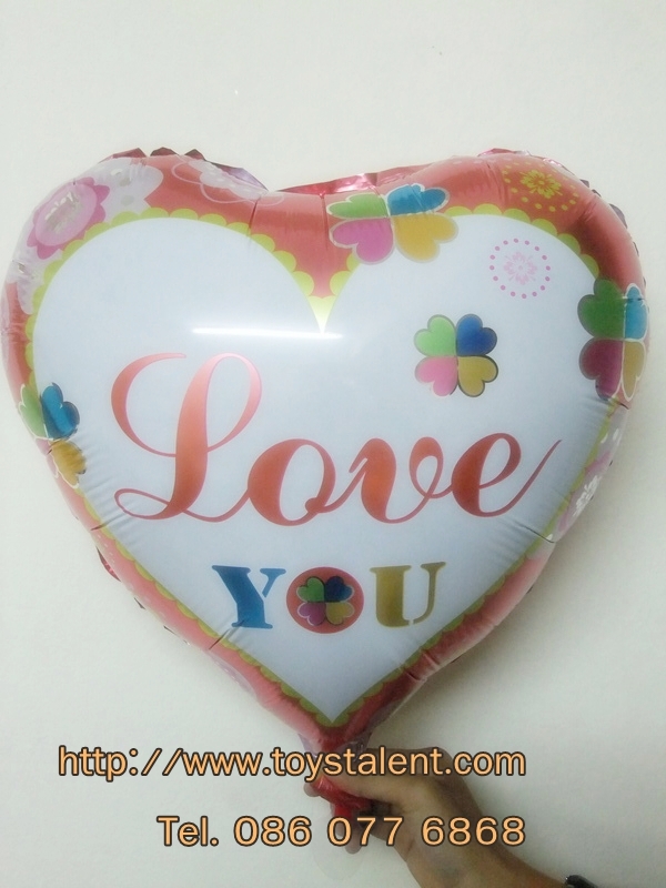 ลูกโป่งฟลอย์รูปหัวใจ พิมพ์ลาย LOVE YOU สีหวาน ไซส์ 18 นิ้ว - Love You Heart Shape Foil Balloon / Item No.TL-E010