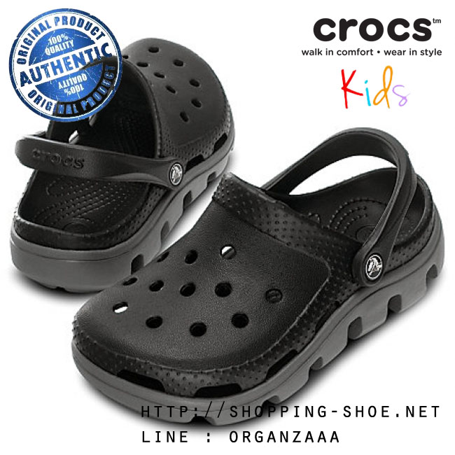 Crocs Duet Sport Clog Kids - Black / Charcoal ของแท้ Outlet ไทยและอเมริกา