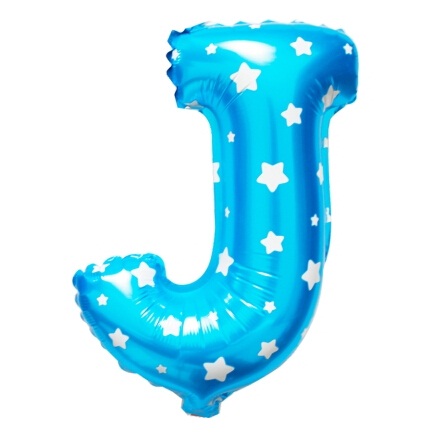 ลูกโป่งฟอยล์รูปตัวอักษร J สีฟ้าพิมพ์ลายดาว ไซส์เล็ก 14 นิ้ว - J Letter Shape Foil Balloon Size 14" Blue color printing Star