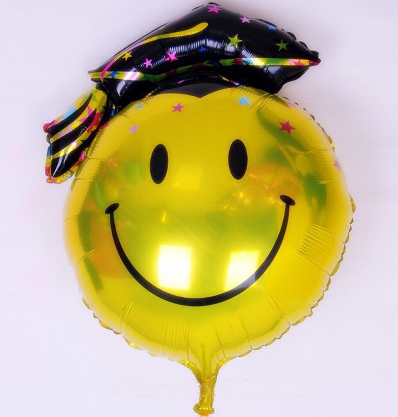 ลูกโป่งฟลอย์รูปหน้ายิ้มสวมหมวกรับปริญญา สีดำ ขนาดจัมโบ้ 32 นิ้ว - Smiley 32" Congratulation Balloon/ Item No. TL-F013