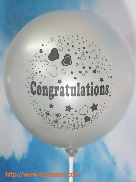 ลูกโป่งกลมพิมพ์ลาย Congratulations ไซส์ 12 นิ้ว แพ็คละ 10 ใบ สีเงิน(Round Balloons 12"-Printing Congratulations latex balloons Silver color)