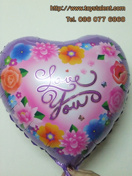 ลูกโป่งฟลอย์รูปหัวใจสีม่วงพิมพ์ลาย LOVE YOU ไซส์ 18 นิ้ว - Love Series Heart Shape Foil Balloon / Item No. TL-E019