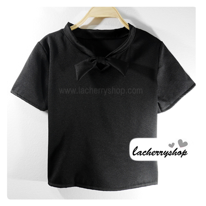 เสื้อแฟชั่น เสื้อสีดำ แบบสวยผูกโบว์ที่คอน่ารักๆ สินค้าคุณภาพ ราคาไม่แพง
