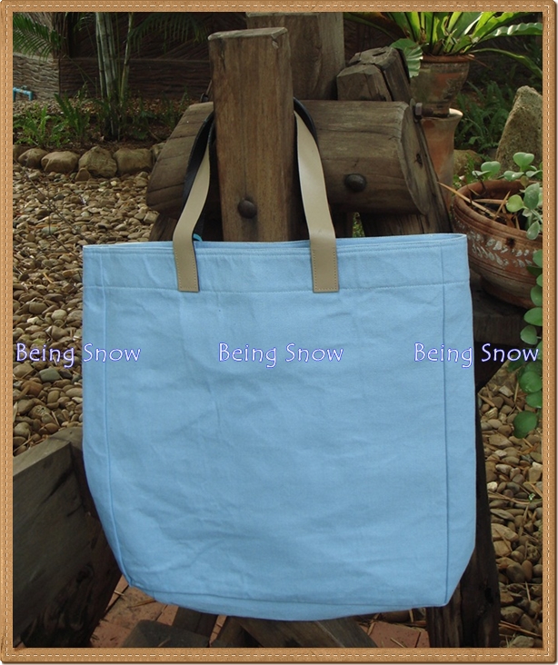 กระเป๋าช๊อปปิ้งพิมพ์ลายหอยทะเล - สีฟ้า