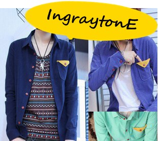 หมดแล้วหมดเลย!!เสื้อเชิ้ตแขนยาว ทรงฟิต แฟชั่น ลูกฟูก กระเป๋าสามเหลี่ยม สีกากี น้ำเงิน ฟ้า No.36