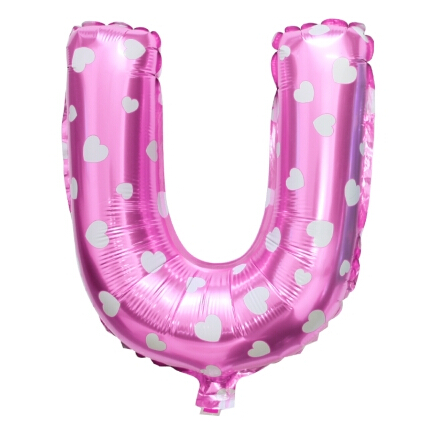 ลูกโป่งฟอยล์รูปตัวอักษร U สีชมพูพิมพ์ลายหัวใจ ไซส์เล็ก 14 นิ้ว - U Letter Shape Foil Balloon Size 14" Pink color printing Heart