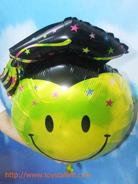 ลูกโป่งฟลอย์รูปหน้ายิ้มสวมหมวกรับปริญญา สีดำ ขนาดจัมโบ้ 32 นิ้ว - Smiley 32" Congratulation Balloon/ Item No. TL-F013