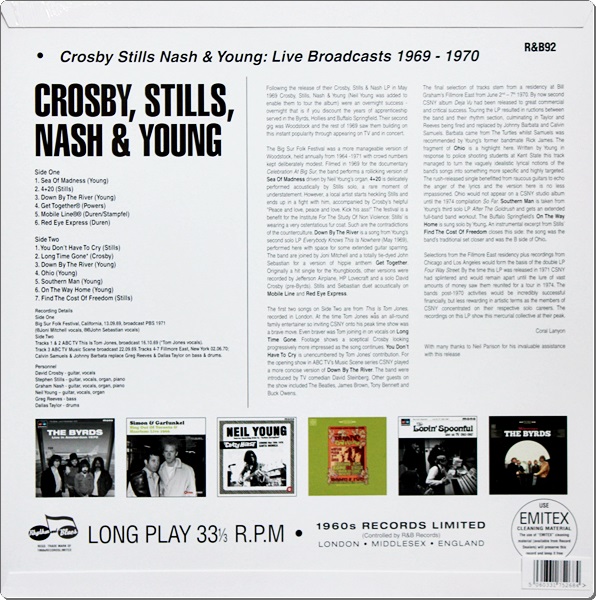 Crosby Stills Nash & Young - Live Broadcasts With Taylor & Reeves 1969-1970 1Lp New