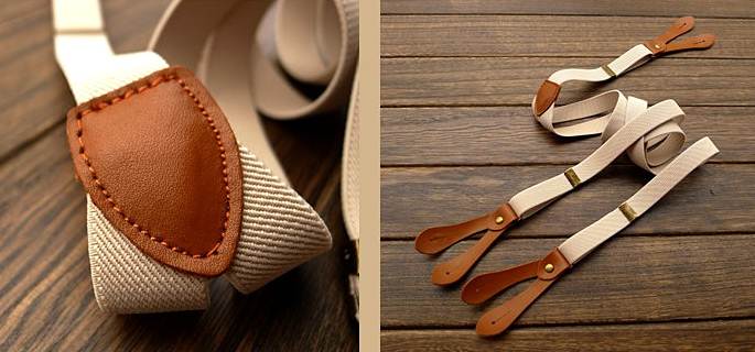 สายรัดกางเกงเอี๊ยมกระดุม แบบยืดหยุ่น วินเทจหูหนังแท้ กว้าง 2cm แบบ Y สี ดำ น้ำตาลอ่อน น้ำตาลเข้ม ครีม