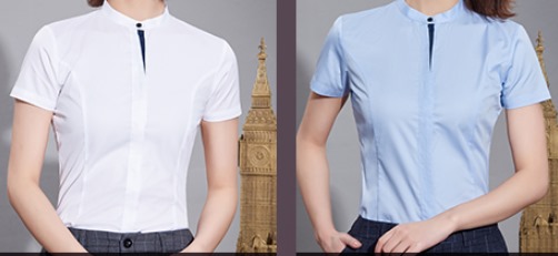 เล็กใหญ่พิเศษ!!เสื้อเชิ้ตแขนสั้นผู้หญิง คอจีน เรียบ เข้ารูป สาบขอบ size No.32-46 สีขาว น้ำเงิน ฟ้า