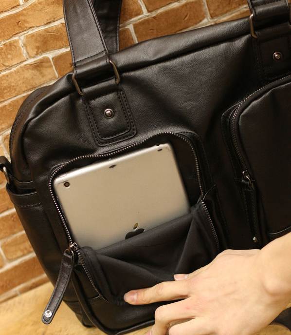 กระเป๋าวินเทจ Hold all ไอแพด สไตล์อังกฤษ แต่งซิบสี่เหลี่ยมใหญ่2 หนัง pu สีดำ