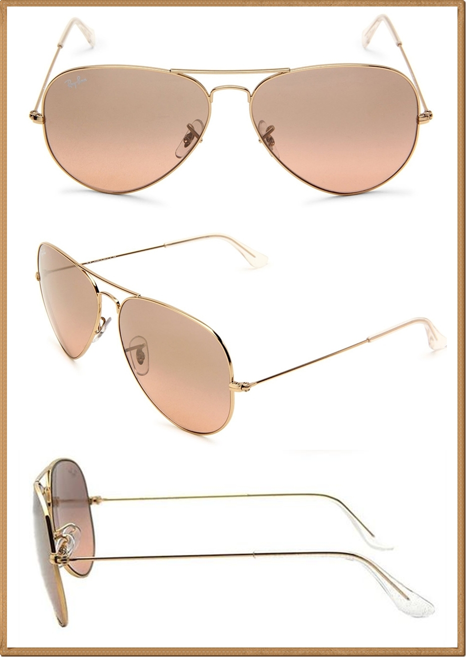 RB3025 (001/3E) กรอบสีทอง เลนส์ไล่สีชมพูพิ้งค์โกลด์