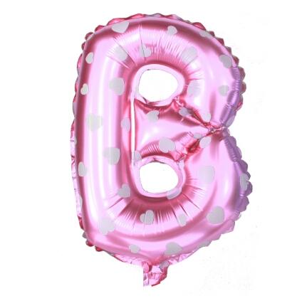ลูกโป่งฟอยล์รูปตัวอักษร B สีชมพูพิมพ์ลายหัวใจ ไซส์เล็ก 14 นิ้ว - B Letter Shape Foil Balloon Size 14" Pink color printing Heart