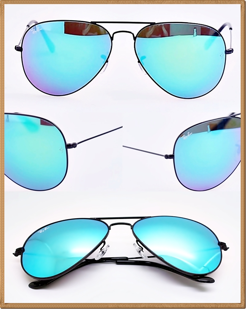 RB3025 (002/19) กรอบสีดำ เลนส์ปรอทสีเขียวอมฟ้า