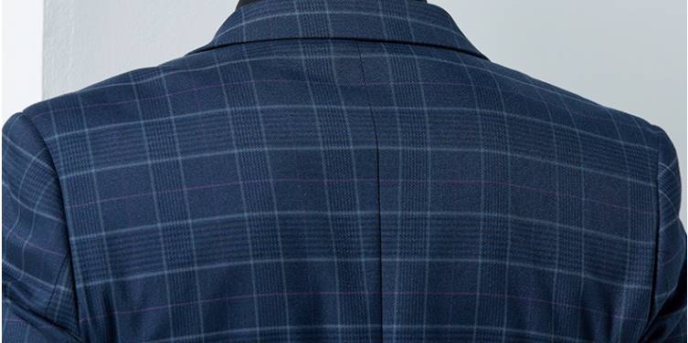 สูทกระดุมคู่ 2เม็ด2แถว ปกปิดมาตรฐาน ลายสก็อต ตาราง น้ำเงิน Size No.40